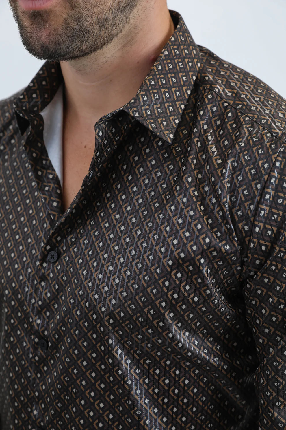 Men's Modern Fit Fashion Black and Brown Shirt