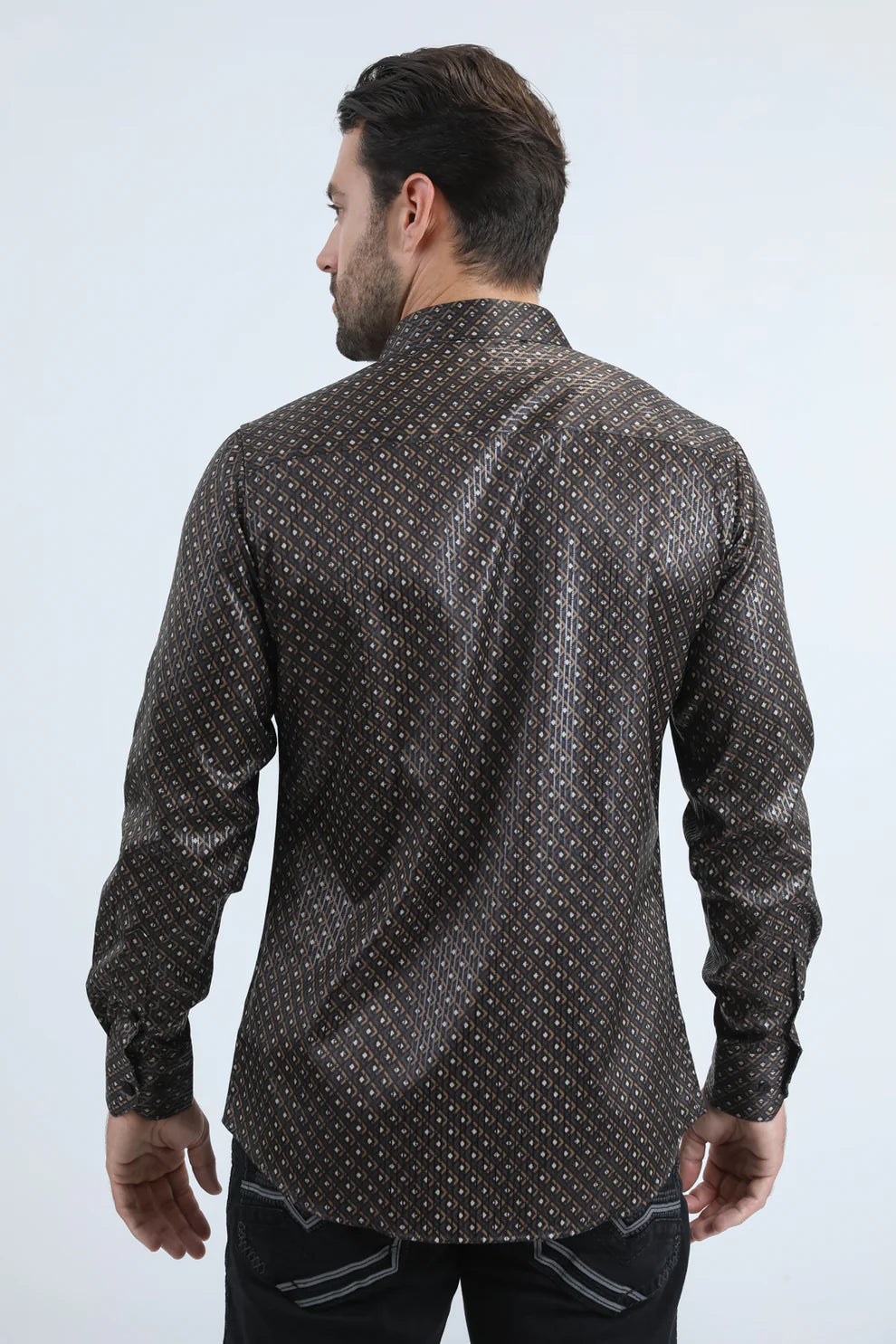 Men's Modern Fit Fashion Black and Brown Shirt