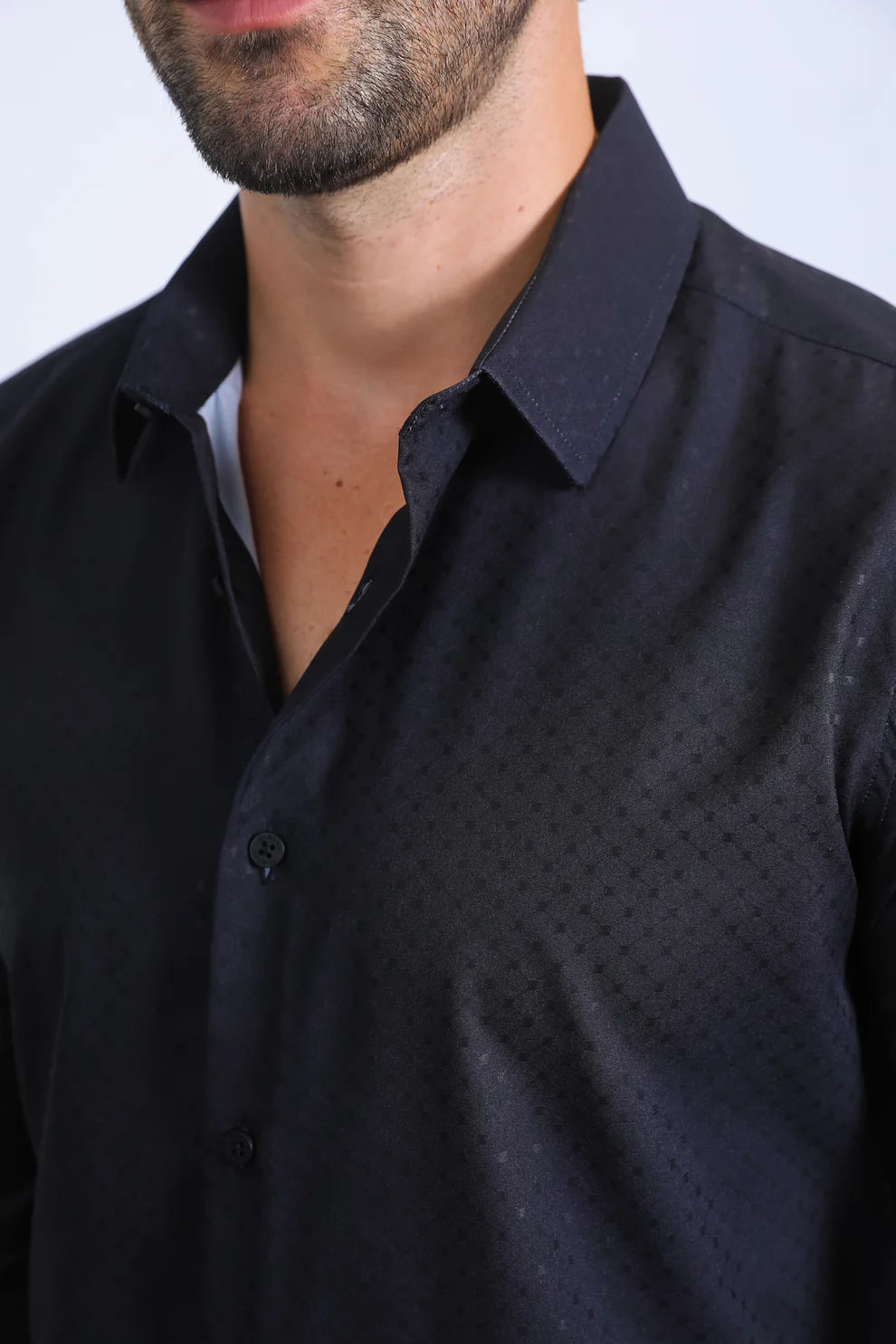 Mens Modern Fit Stretch Fashion Black Shirt