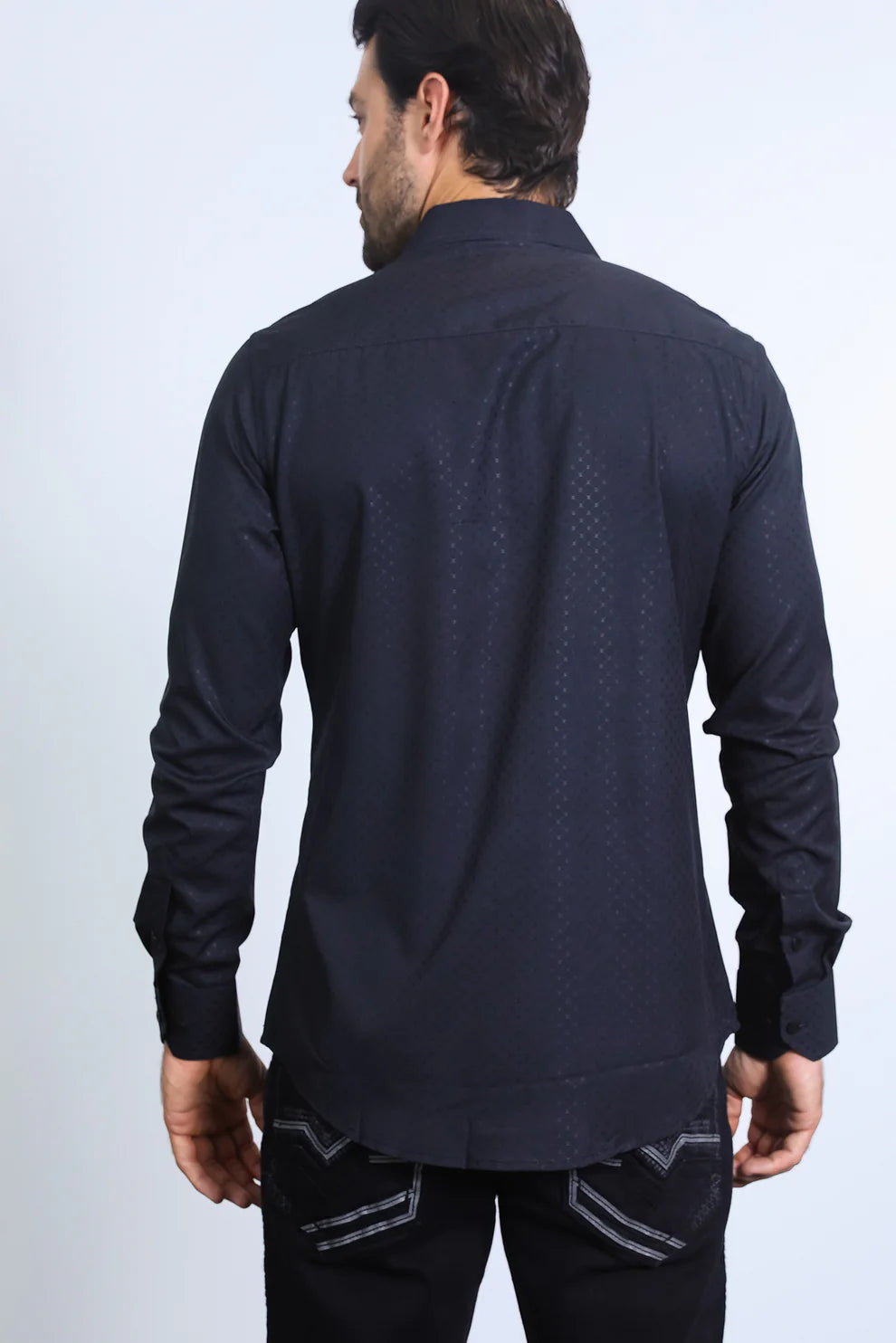 Mens Modern Fit Stretch Fashion Black Shirt