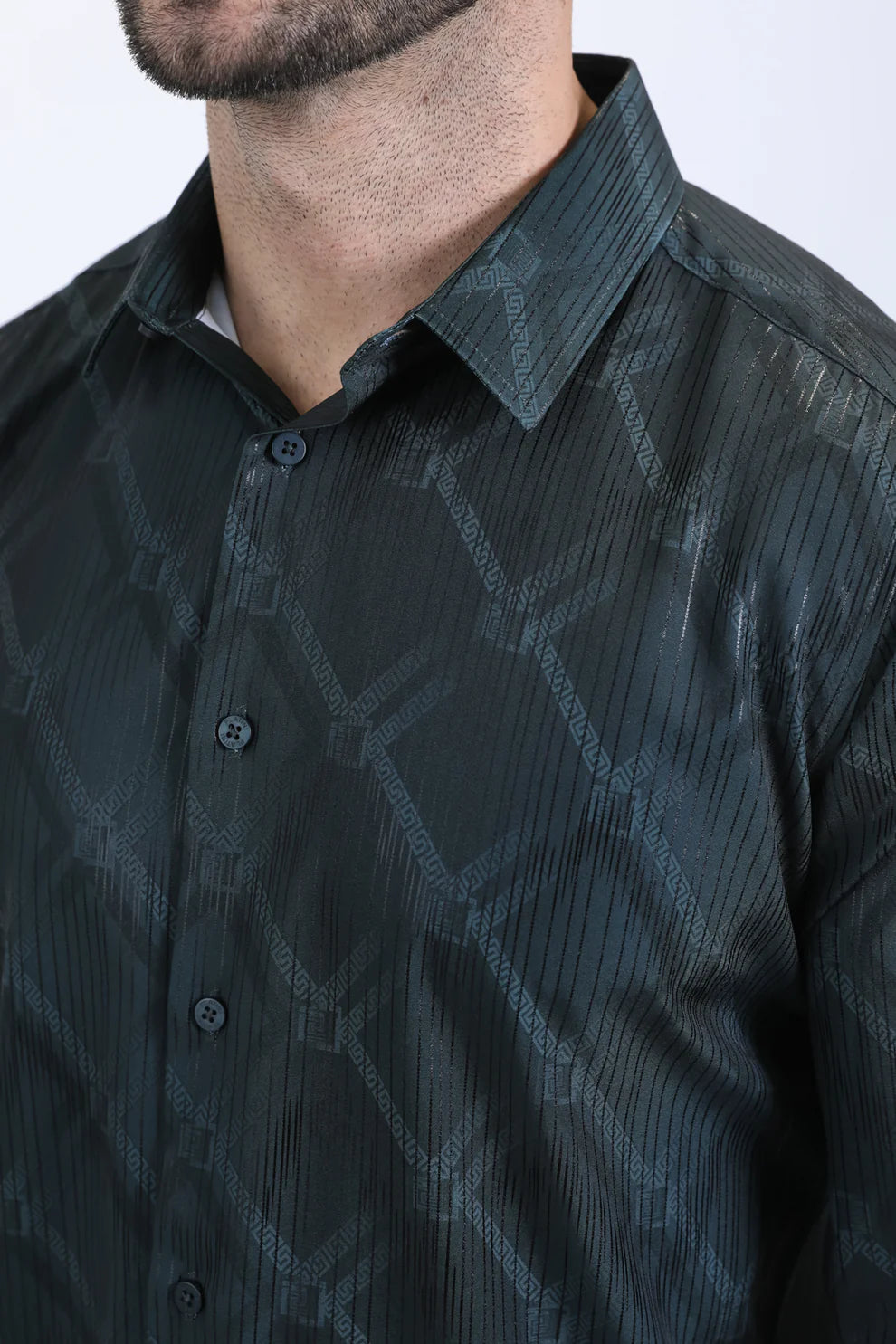 Mens Modern Fit Stretch Fashion Olive Shirt (FPL10737)