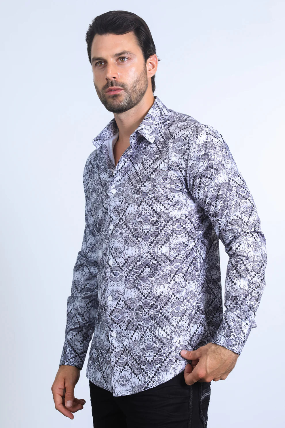 Mens Modern Fit Stretch Foil Fashion White Shirt