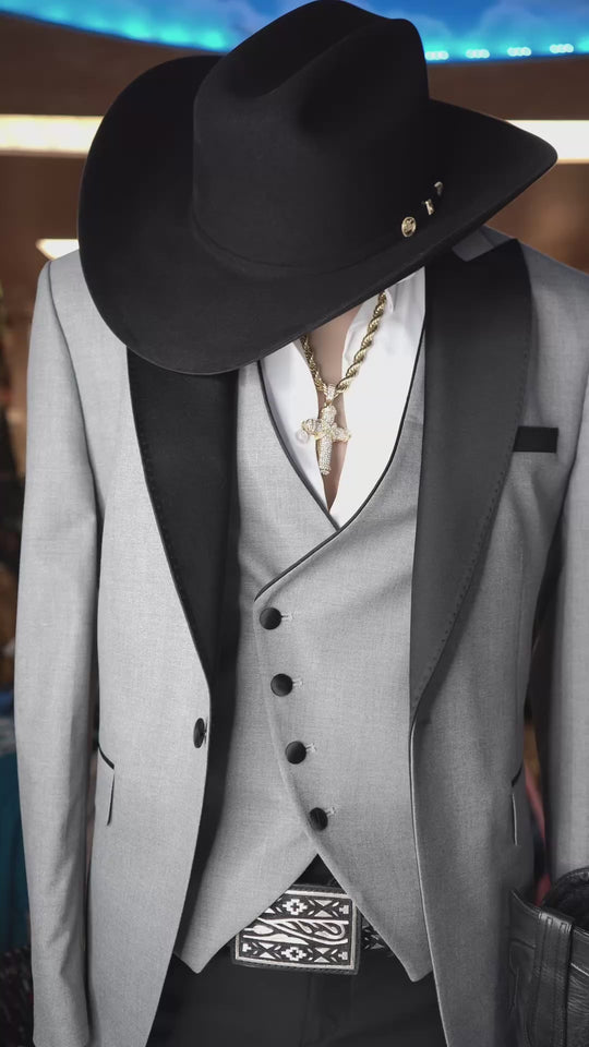"Prestige Men’s 3-Piece Suit Set – Grey & Black Luxe Edition"
