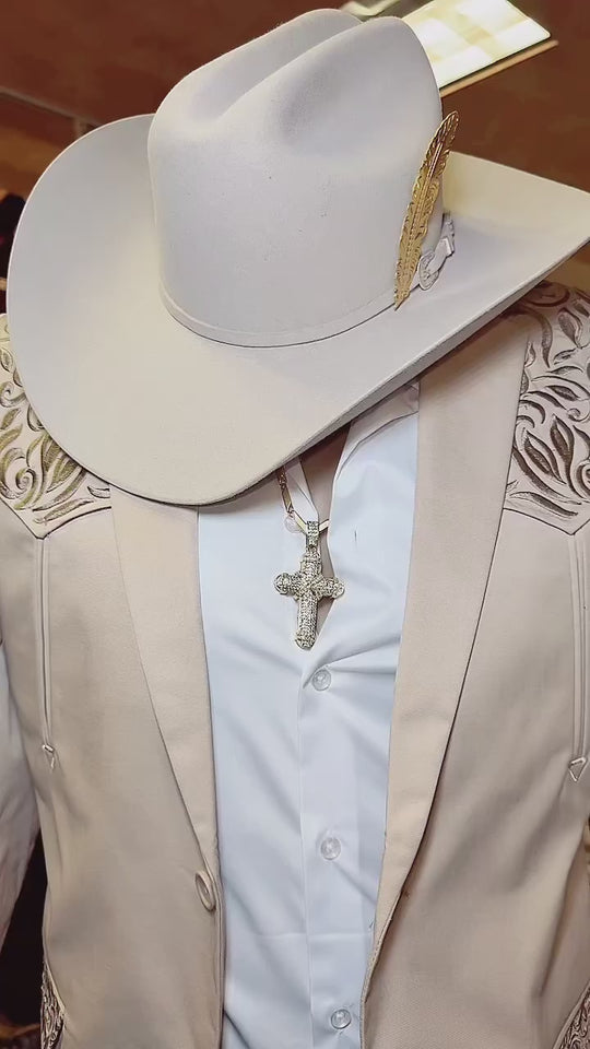 Men's Embroidery Fashion Blazer (Color - Beige)
