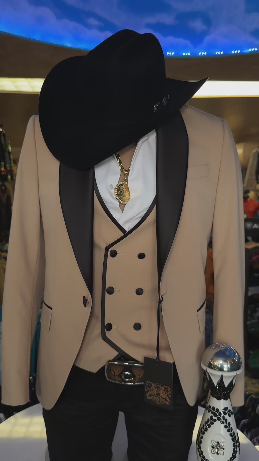 *New* “Sanchez Brothers” - Exclusive Tan and black Luxury Suit- 3 Piece Set