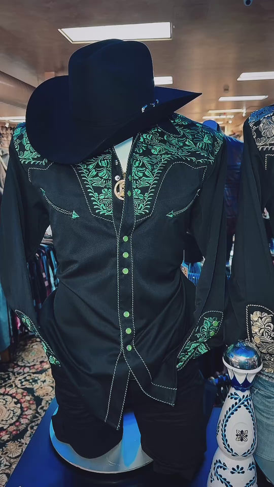 Men's Embroidered Gunfighter Long Sleeve Pearl Snap Western Shirt