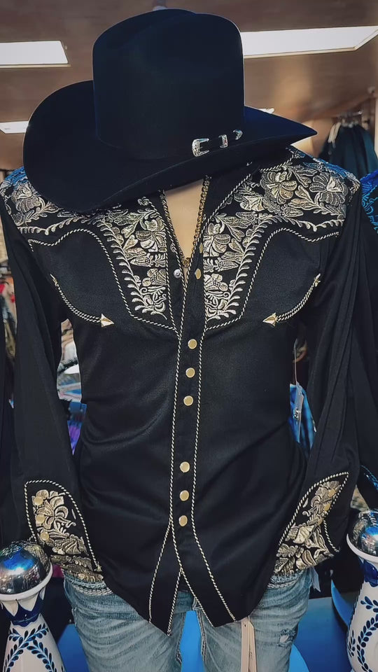 Men's Embroidered Gunfighter Long Sleeve Pearl Snap Western Shirt