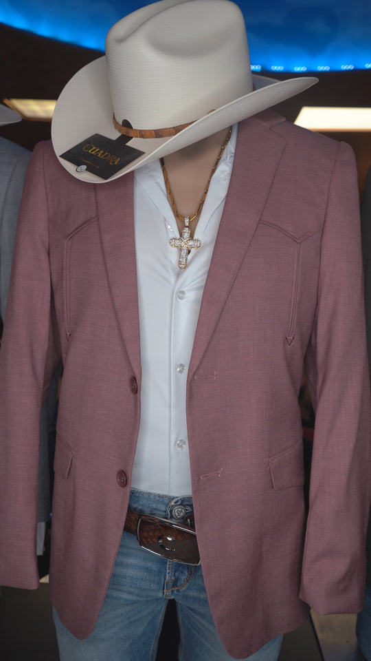 Men's Double Button Western Blazer Pink