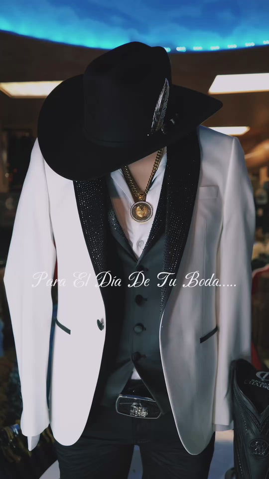 "Exclusive Elegant White/Black Suit - "Premium Slim Fit" 3-Piece Set"