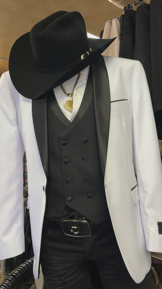 Elegant White/Black Suit - "Premium Slim Fit" 3-Piece Set"