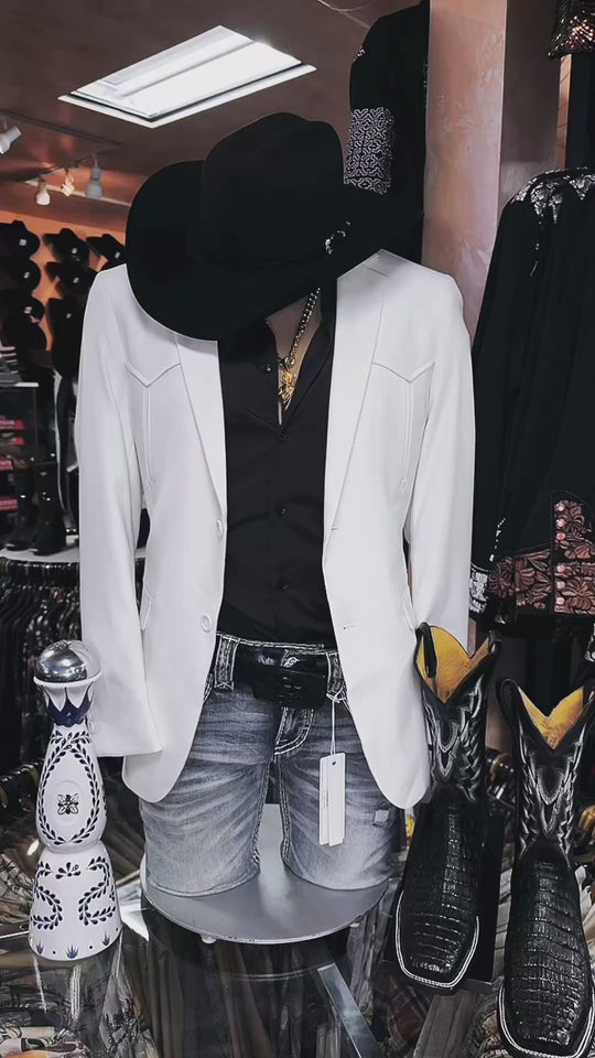 Men's Double Button Western White Blazer